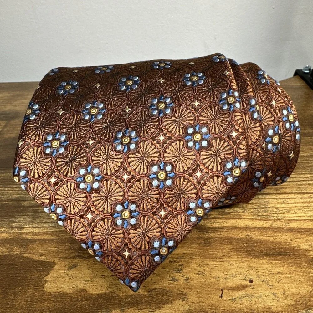 Jos. A Bank Silk Tie Dark Orange Brown Signature Collection Necktie Geometric‎